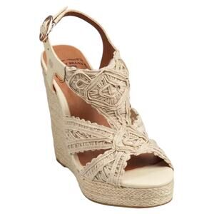 Lucky Brand Ridgeview Macrame Platform Wedge Sandals Cream Tan Size 8 Boho